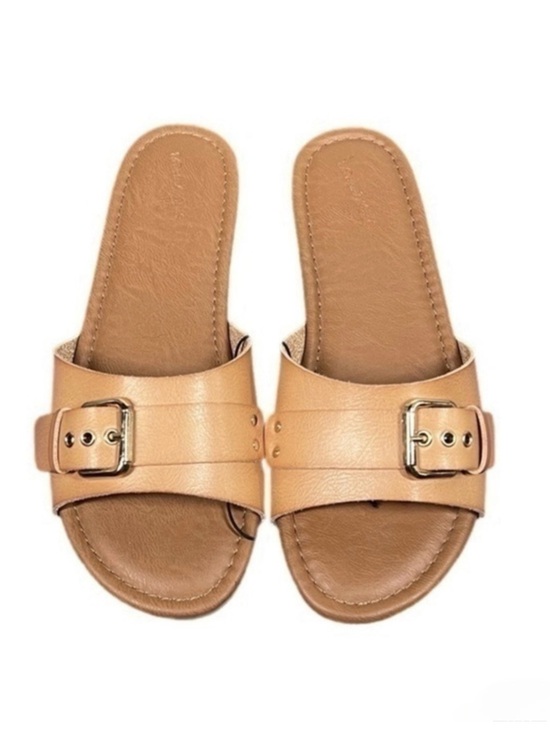 Universal Thread Shoes - Universal Threads | Tan Vegan Leather Buckle Detail Sandals Slide​​​